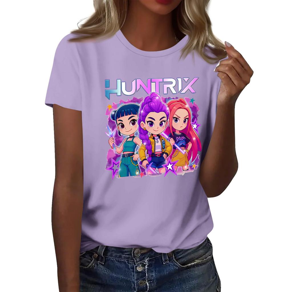 Women's  Group 2D Printed Round Neck Short Sleeve Top