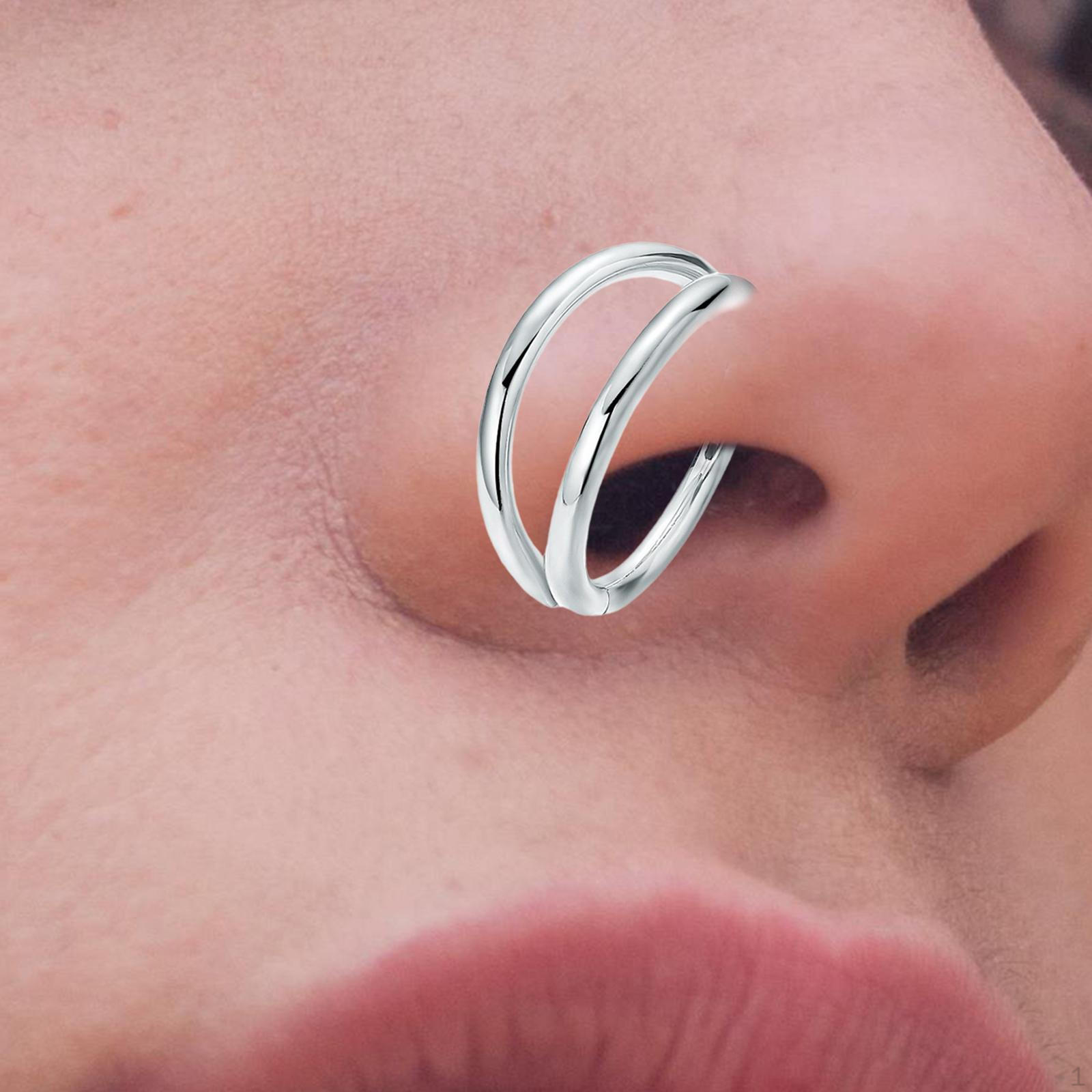 

Кольцо в носу, двойное открытое кольцо из нержавеющей стали, подарки, модные обручи, кольца для перегородки, манжеты для 0.12cmx1cm_Steel