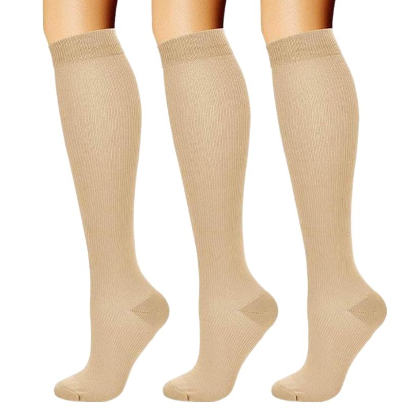 3 Pairs High Elastic Knee Length Compressed Socks for Sports Enthusiasts and Long Distances Traveling Fatigue Relief