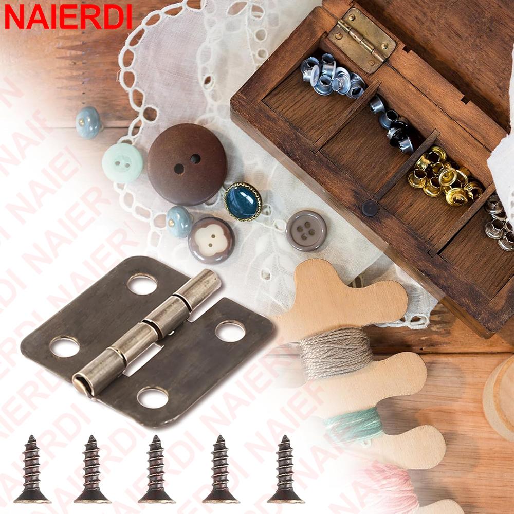NAIERDI 30PCS Mini Antique Hinges Vintage Bronze/Gold/Silver Cabinet Door Hinge for Wooden Box Jewelry Case Furniture Hardware
