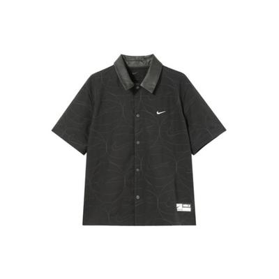 Men's Woven Casual Basketball Short-Sleeve Shirt Black FB7043-010