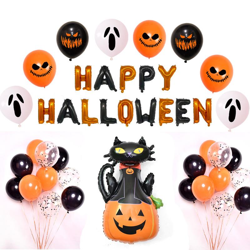 Halloween Letter Balloon Black Orange Halloween Banner Skull Pumpkin Party Bat Grimace Balloon Set