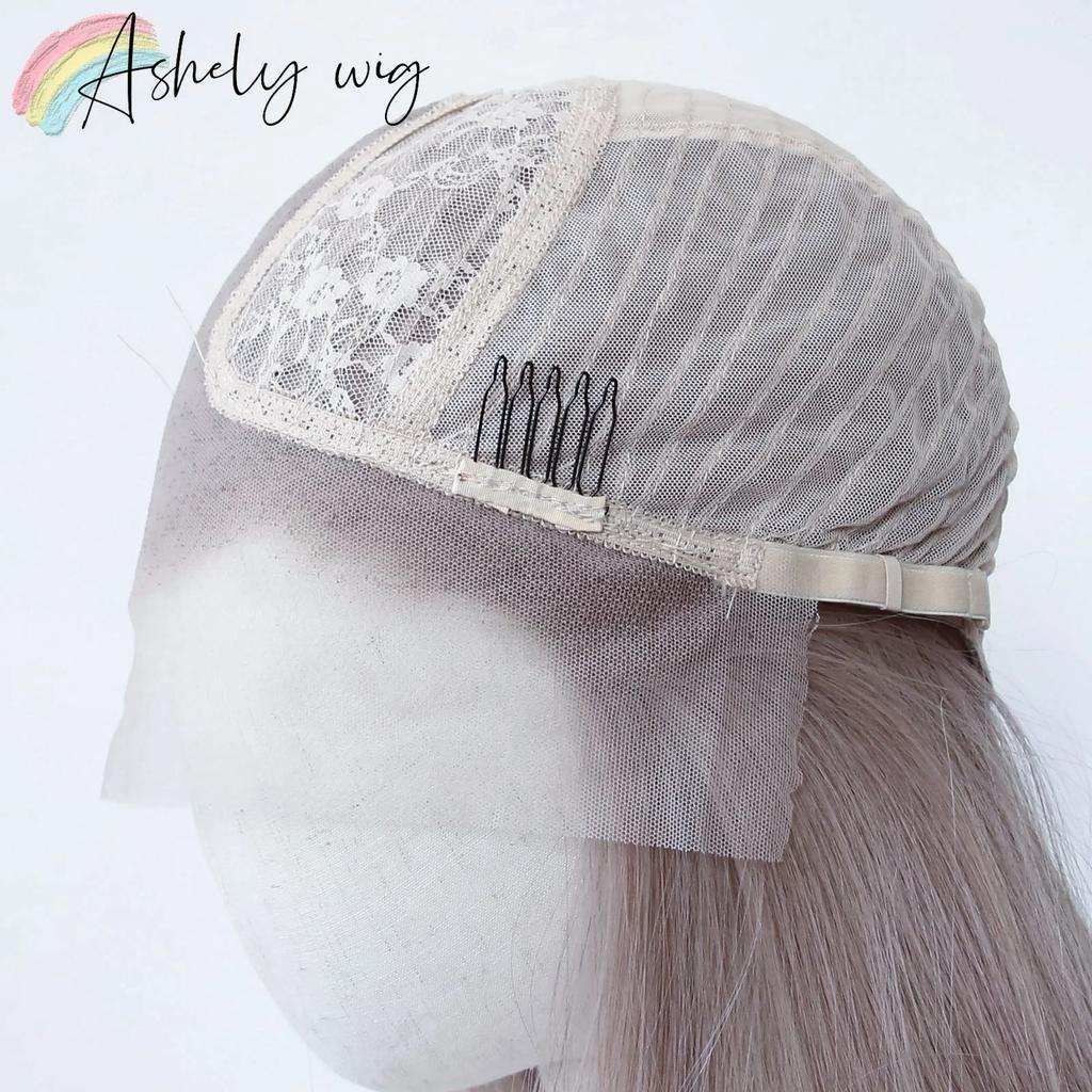 13*4 Grau Rosa Synthetische Spitze Front Perücken Graublau Rosa Rose Lange Gerade Spitze Front Perücke für Frauen Vorzupft Natürlicher Haaransatz
