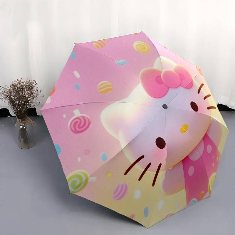 1pc Hello Kitty Pastel Background Umbrella with Plastic Handle,Suitable for All Seasons Home Travel Outdoor UmbrellaSanlio015