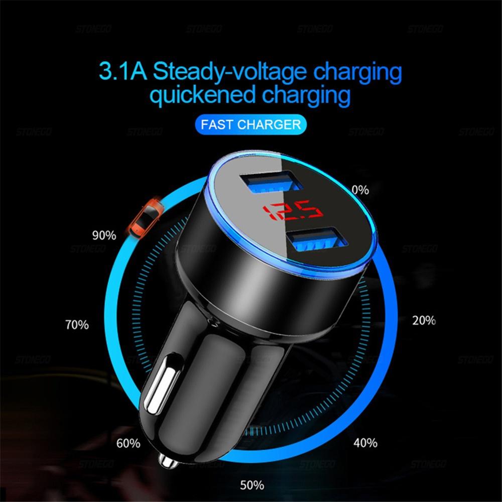 High Quality 3.1A Dual USB Car Charger 2 Port LCD Display Voltmeter 12-24V Cigarette Lighter Socket Car Charger Adapter