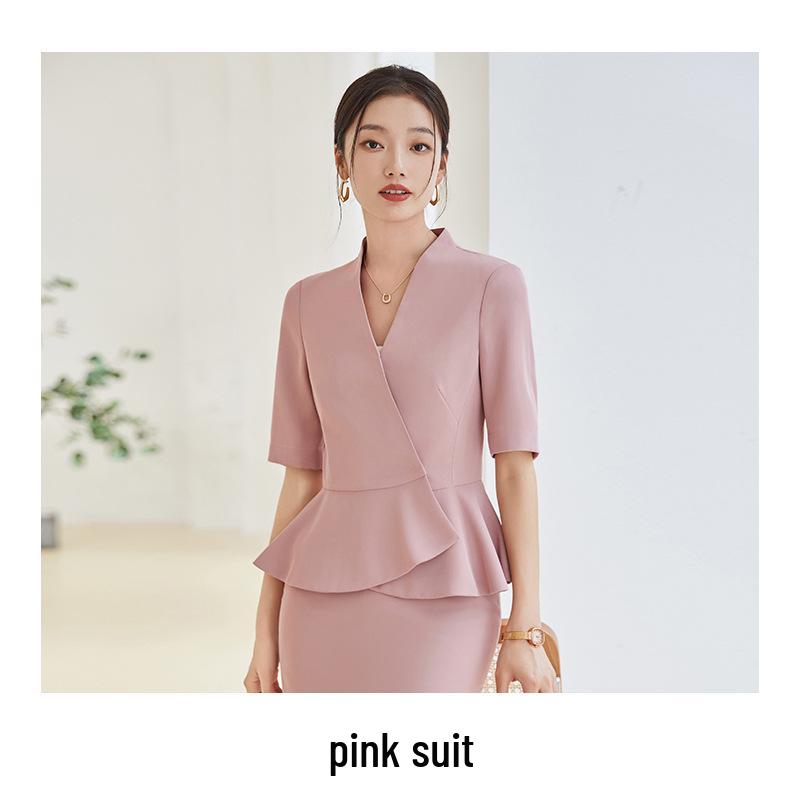 Elegant Women's Summer Skirt Suit for Beauty Salon Receptionists - Professional Goddess Style Workwear