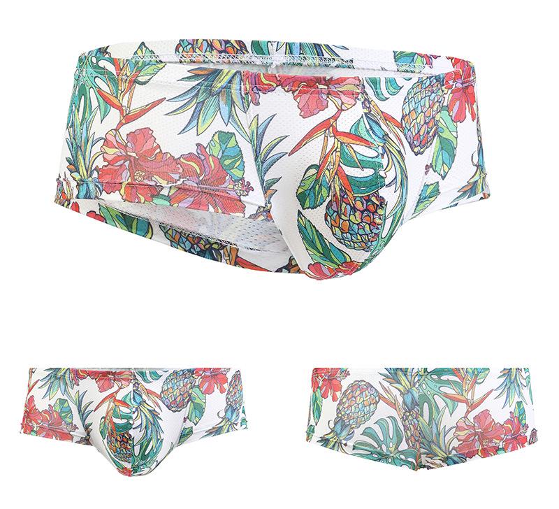 GAY Euro-Amerikanische Mid-Low Rise Herren Unterhose mit Kopf-Print, U-Konvexes Mesh, Atmungsaktiv & Feuchtigkeitstransportierend, Schweißabsorbierender Stil E085.