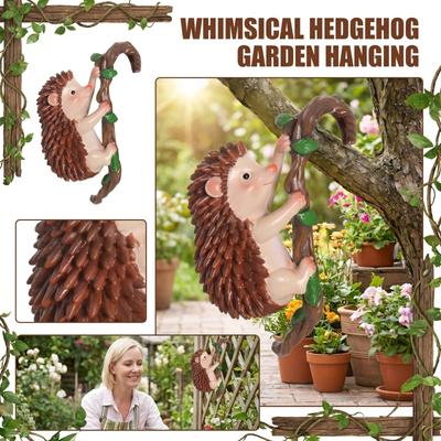 Resin Hedgehog Hanging Ornament Outdoor Garden Pot Plant Decoration Resin Vine Sculpture for Home Balcony Bonsai Display