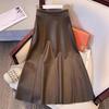 Miu Style Brown A-Line Leather Skirt - Women's Slim Fit for Autumn/Winter