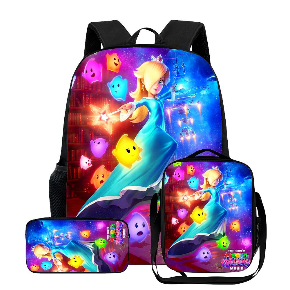 New Mario cartoon backpack, three-piece set for primary and secondary school students, school bag, backpack, shoulder bag, pencil case.