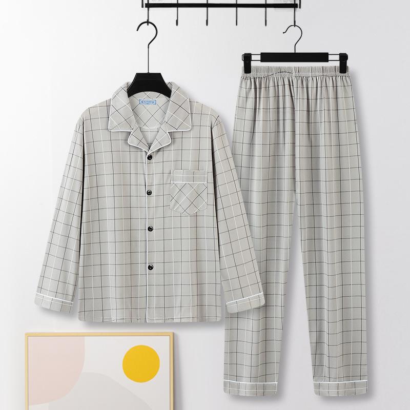 Men's Spring and Autumn Cotton Two-piece Pajamas Set Homewear Large Size Thin Section of Autumn Homewear