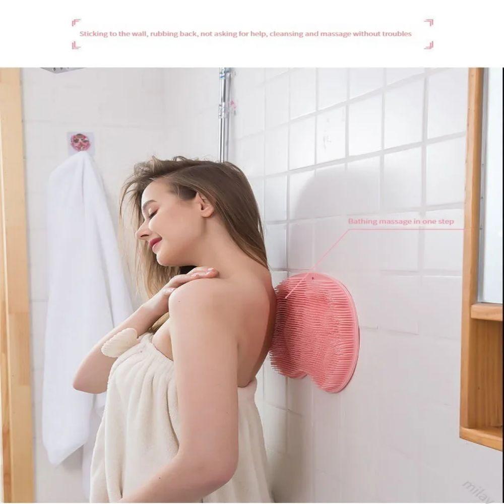 

Отшелушивающий массажный скребок для душа, нескользящий коврик для ванной, массажная щетка для спины, силиконовая щетка для мытья ног, инструмент для чистки тела, инструмент для купания розовый