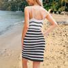 Summer New Women's Sexy Knitted Suspender Skirt Striped Color Block Beach Dress