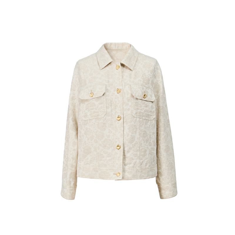 

Blacknini Дикая роза Импорт из Италии Роскошный хлопок и лен Жаккард с розами Двубортный жакет-верхняя одежда/шорты