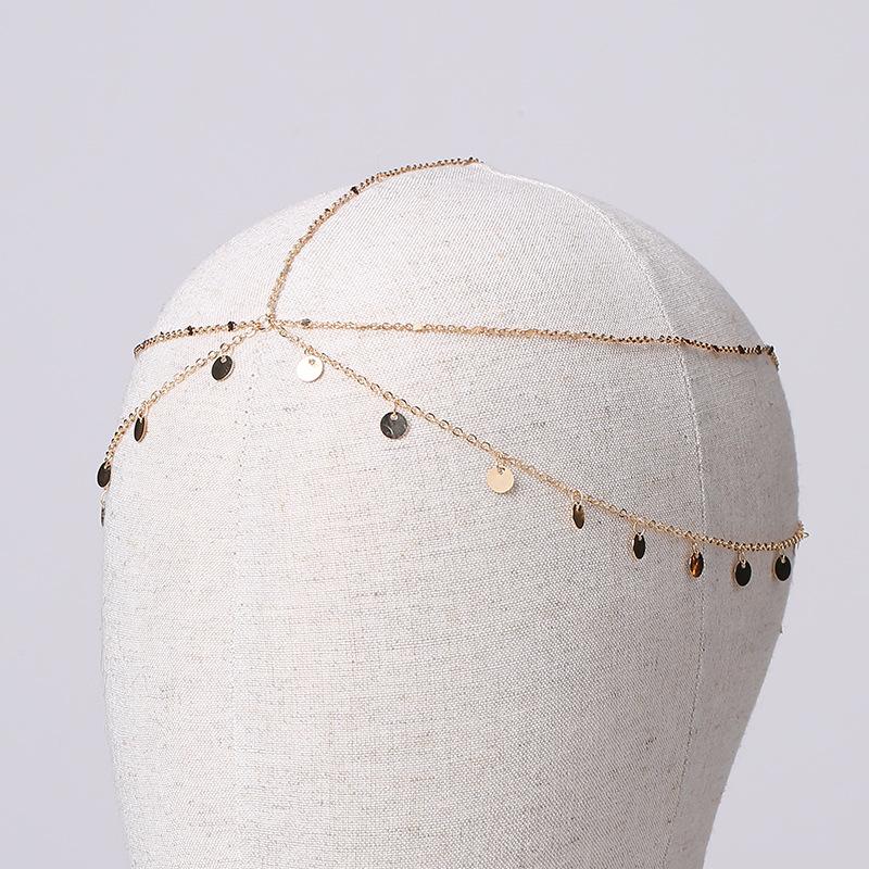 Fashion Bride Crystal Pendant Tassel Hair Chain For Women Exquisite Metal Geometric Multilayer Thin Head Chain Wedding Jewelry