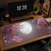 Large XXL Mousepad Cherry Blossom Falling Petals Full Moon Art Deskpad Overlock Stitched Non‑Slip Rubber Keyboard Mouse Mats