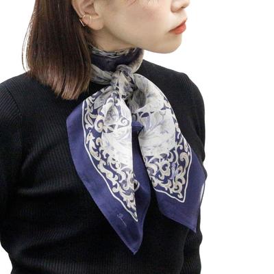 Large Silk for Made In Brand Gran Creer Chintz [Gran Creer] Scarf, Square, Women, Japan, (navy Pattern)