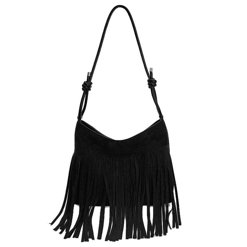 Korean Version Niche Simple Matte Bag 2025 Autumn New Women's Bag Bohemian Retro Messenger Bag Fringed Bag