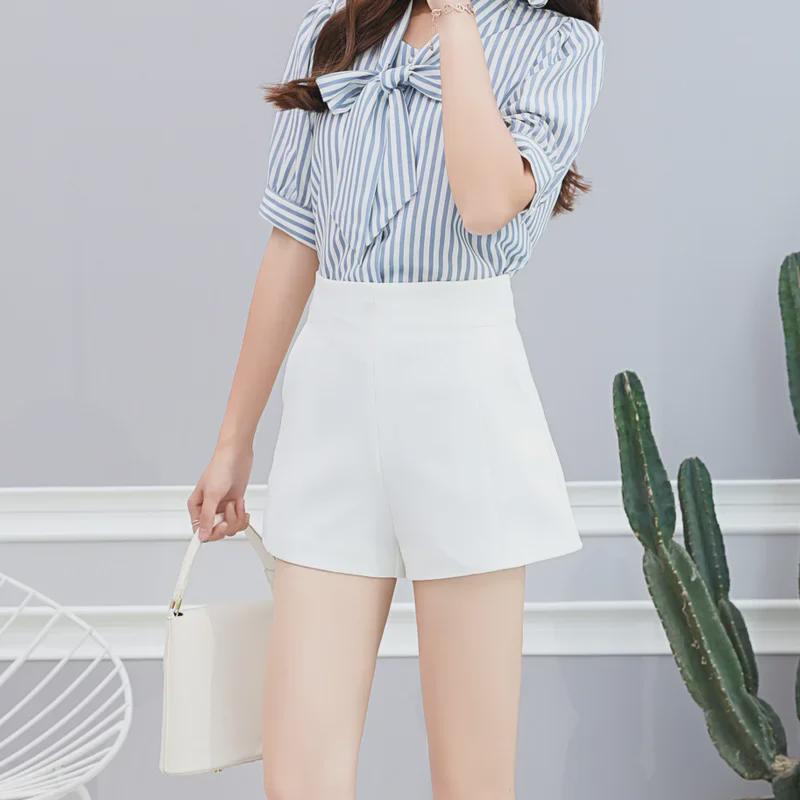 Women's White Wide-Leg High Waist A-Line Slim Suit Shorts for Spring/Summer 2024