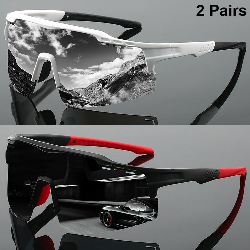 1 Paar Halbrandlose Sportbrille Herren Spiegel Fahrradsonnenbrille Übergröße Winddicht Wrap-Around Rund Anti-UV-Schutz