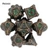 7 Pcs GreenTree Stump Root Metal Dice Solid Metal Polyhedral Dice Set Suitable for Role-Playing RPG  Board Game Card Game