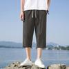 Men's Casual Color Cotton Linen Loose Cropped Pants Straight Linen Pants