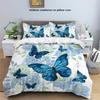 3-piece down duvet cover set with blue butterfly rose pattern print (1 duvet cover+2 pillowcases, no core) bedding set