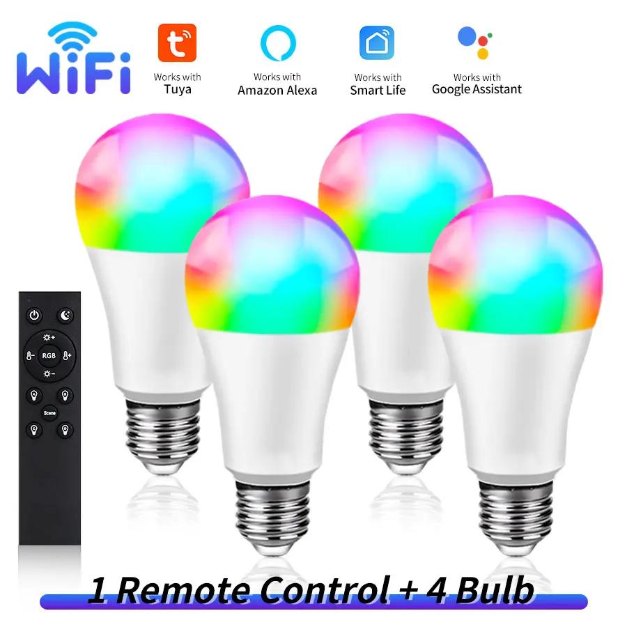 Tuya WiFi LED Light Bulbs 85-265V 12W 15W 18W E27 Alexa Lamp RF 2.4G Remote Google Home Voice Control Colorful Home Lighting