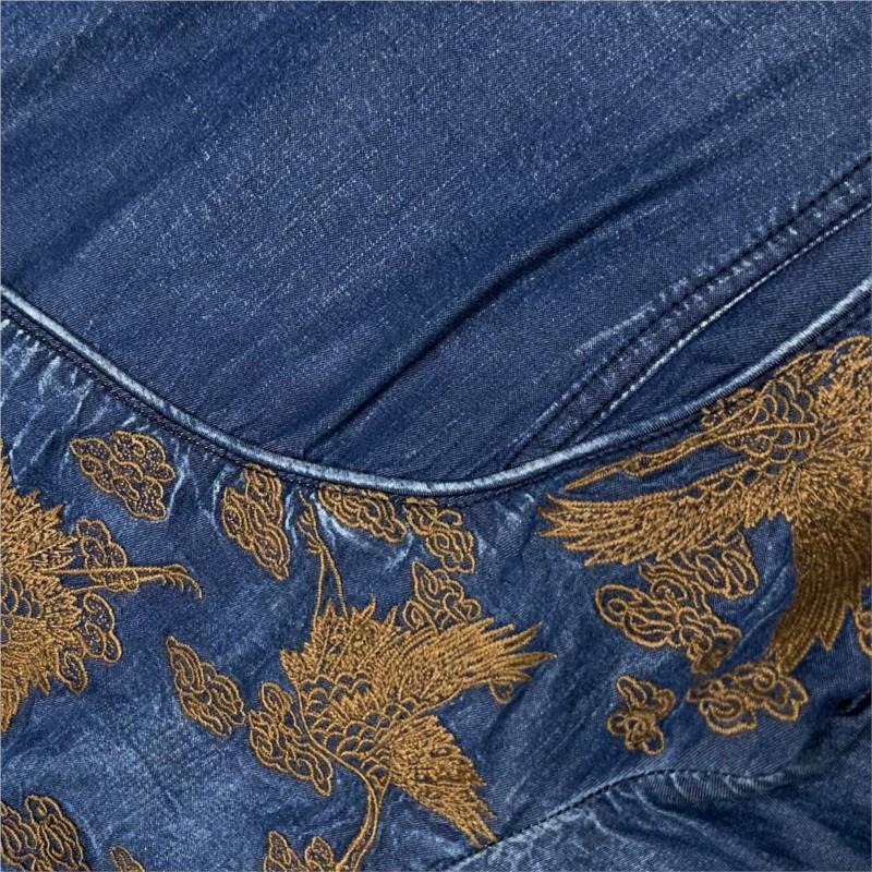 Johnature Chinese Style Cheongsam Vintage Casual Dress Summer Women Embroidery Short Sleeves Collar Dress