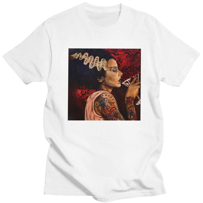 Custom Bride Cocktail Tattoo Art T Shirts Men Short Sleeve Frankenstein Monster Tee Tops Pure Cotton Oversized Tshirts Merch