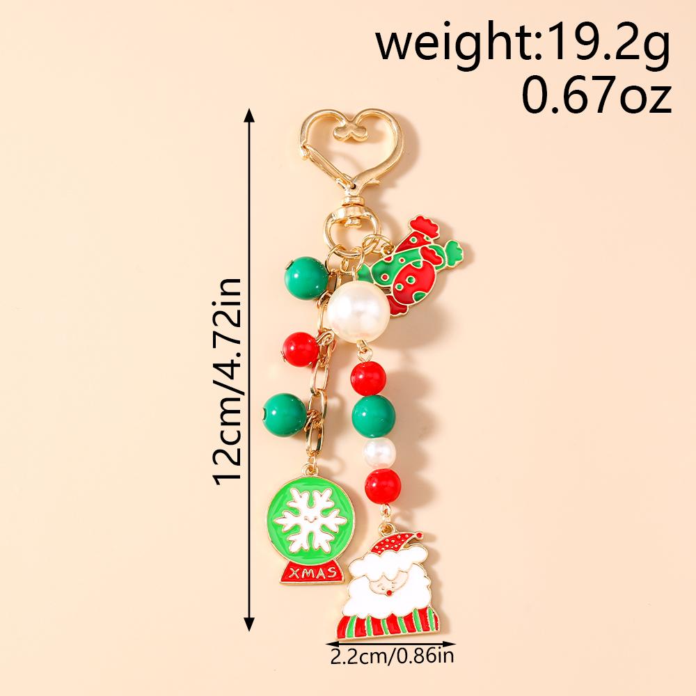 Cute Christmas Snowman Santa Claus Keychain Women Girls Pearl Beads Key Ring Pendants for Handbag Decor DIY Key Chain Gifts