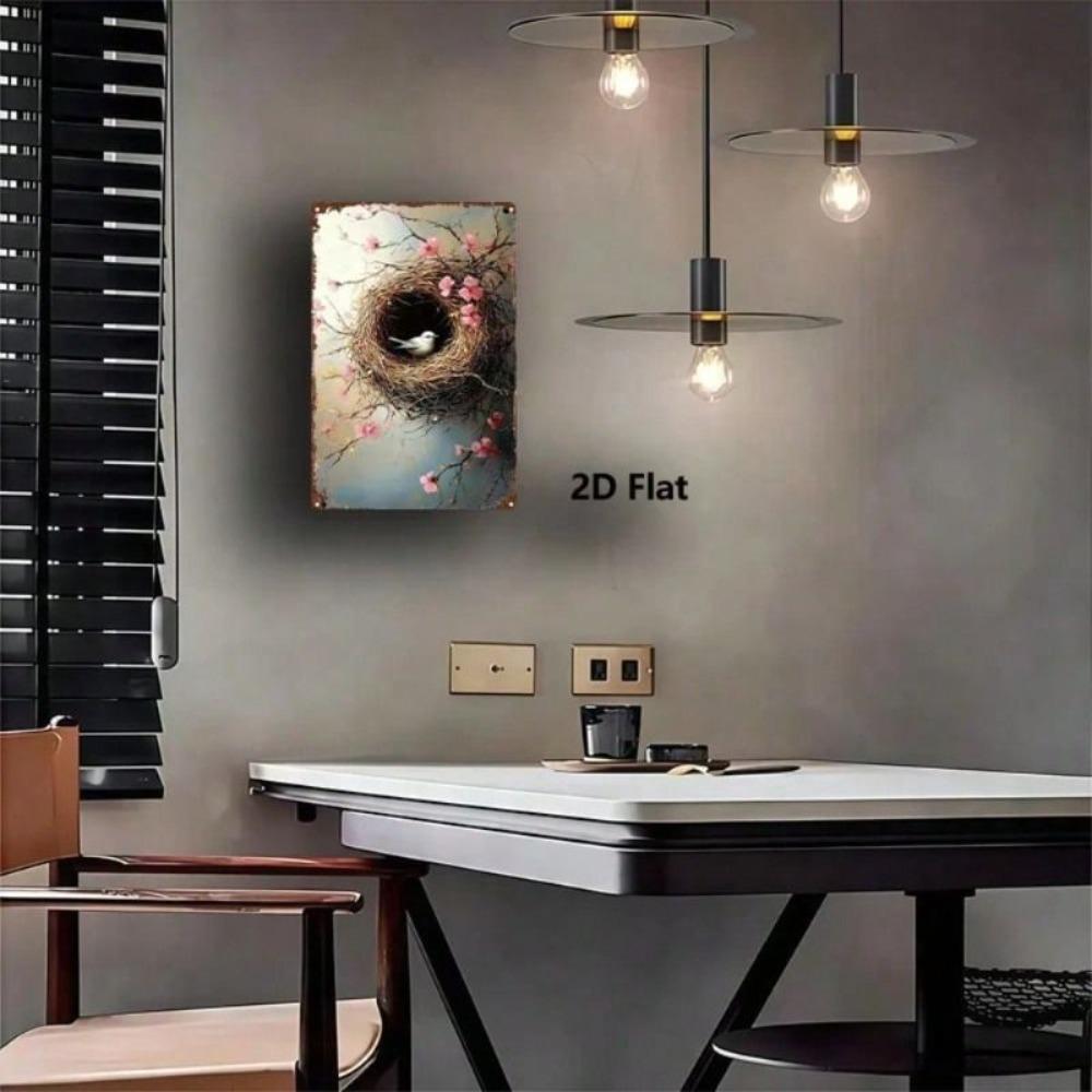 Vintage Bird Nest Metal Wall Poster 8x12 inch for Living Room