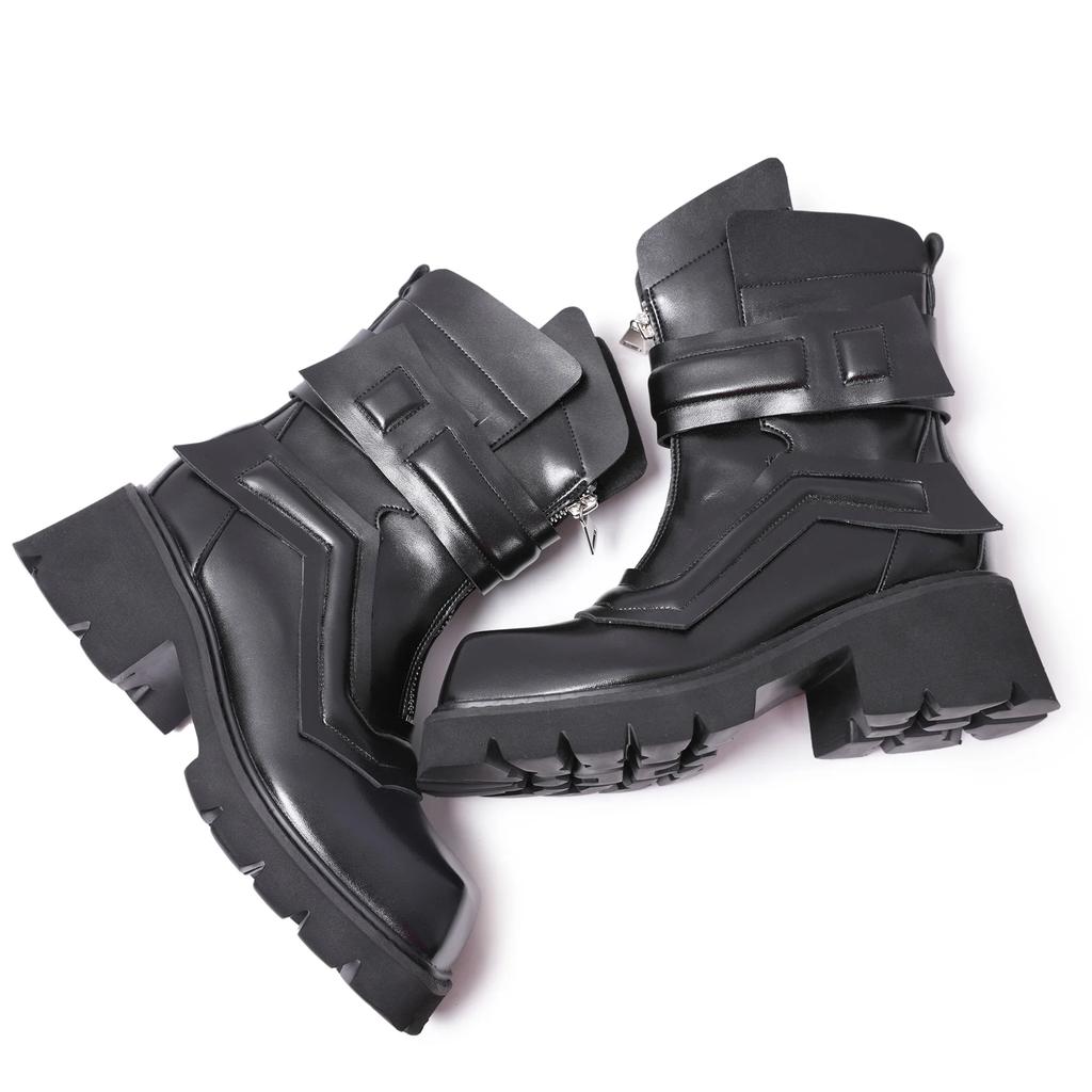 Belt Buckle Square Toe Ankle Boots for Women Thick Sole Motorcycle Knight Boots Chelsea Boots Zip 2024 Autumn Winter New Shoes