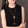 GEMCHIC Women's Vintage Ethnic Style Long Sweater Necklace with Shell Flower Pendant and Red Agate Beads, Bohemian Tassel Jewelry Set