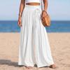 Women's High Waist Wide Leg Pants Linen Blend Casual Loose Fit Pleated Palazzo Trousers with Tie Detail and Elastic Waistband