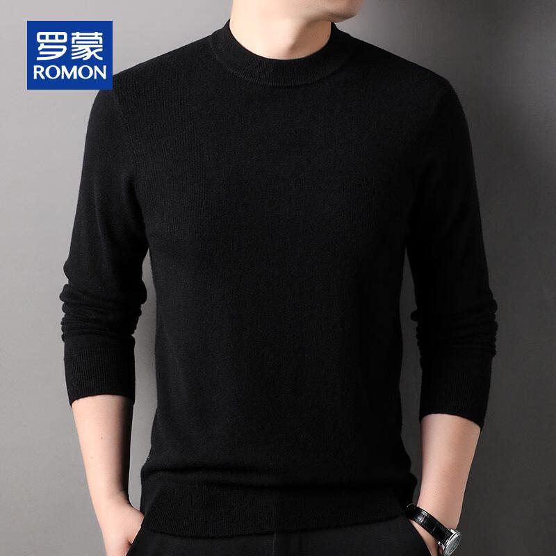 ROMON Men's 100% Pure Wool Mock Neck Pullover Sweater