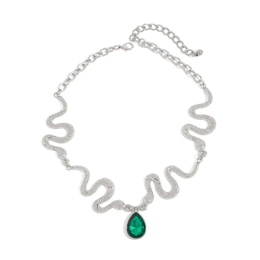 Ins Fashion 3D Metal Snake Necklace, Luxury Minimalist Gem Pendant Clavicle Chain For Women