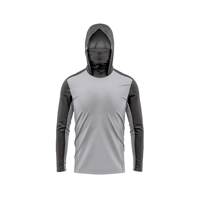 Men's long-sleeved T-shirt with sun protection hooded jacket protective mask one-piece outdoor long-sleeved cap shirt