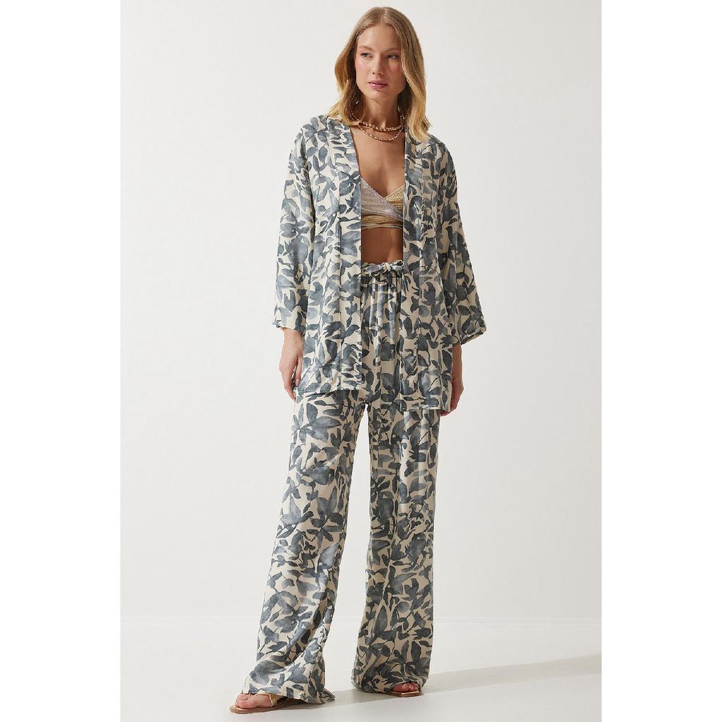 Zestaw damskich spodni kimono palazzo w kolorze pomarańczowym, wzorzystym En00614