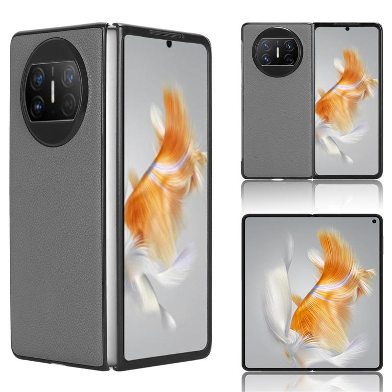 

Чехол для телефона Huawei Mate X3 Чехлы с кожаной накладкой с рисунком личи Противоударный бампер Защитные чехлы от падения for Huawei Mate X3 серый