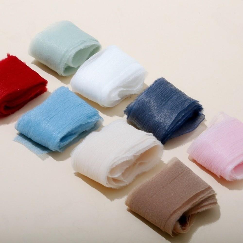 1.6In X 5 Yards 4cm Silk Chiffon Ribbons Bridal Bouquets Cake Packaging Ruffled Gauze Ribbon Handmade Bows DIY Handicrafts