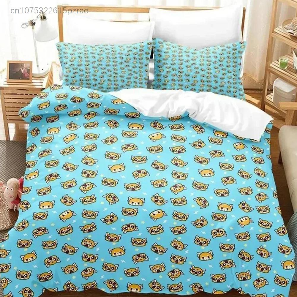 3D Print Anime Aggretsuko Bedding Set Duvet Cover Bed Set Quilt Cover Pillowcase Comforter King Queen Size Boys Adult Bedding