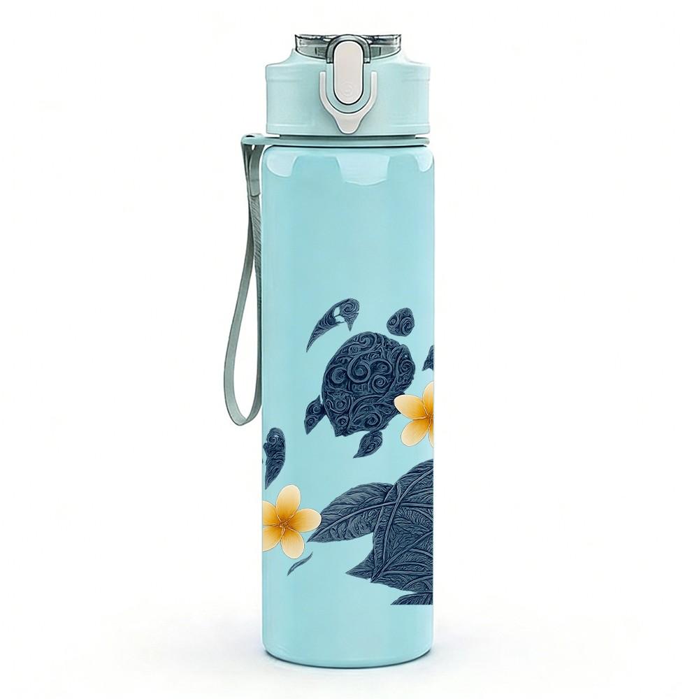1PC Yellow Daisy Blue Whale Layout 750ml Color Plastic Sports Water Bottle Leakproof Flip Straw Lid For Sports Office Home Use