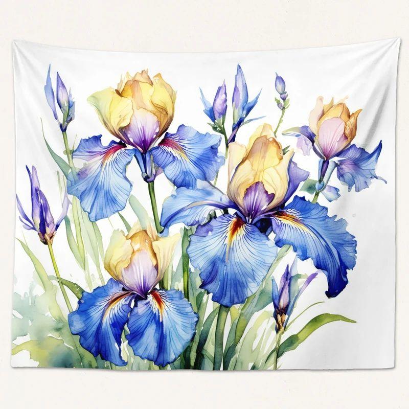 

Tapestry with iris watercolor art floristry 75x100 чорний