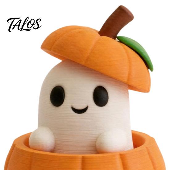 Small Ghost Ornament 3D Printed Pumpkin with Removable Figurine, Creative Halloween Desktop Miniature Figurine Decoration, Cute Statue for Home Office