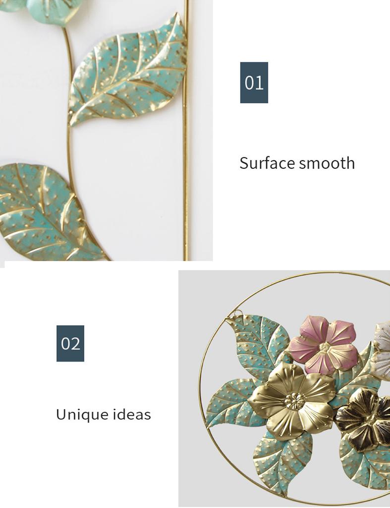 Nordic Flower Wall Decor Ornament Iron Light Luxury Round Colorful Leaf Wall Hanging Pendant Living Room Home Decoration