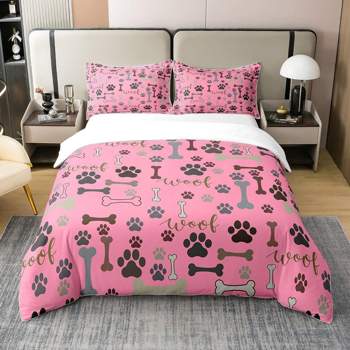 

Pet Animal Dog Paw Print Duvet Set Bone Pattern Bedding Three-Piece Set Room Decoration EU single 135*200