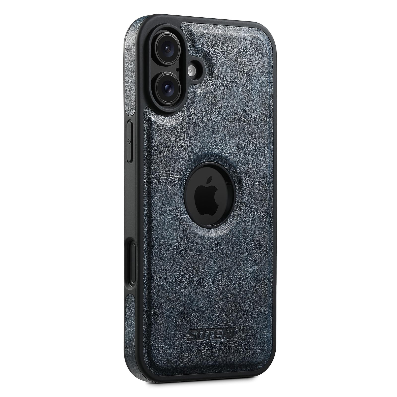 

SUTENI G1 For iPhone 16 Magnetic Case Waxy Texture Leather Coated TPU Phone Cover Blue