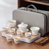 Chinese Gold-Inlaid Jade Ceramic Portable Tea Set
