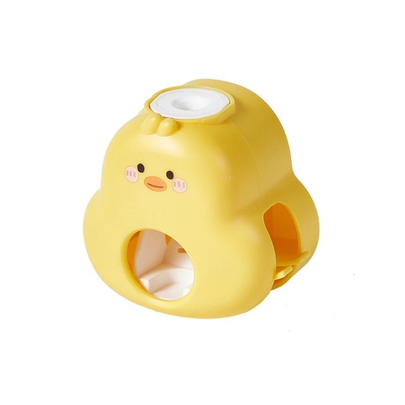 Cute Duck Design Toothpaste Squeezer Wall Mounted Space Saving Auto Dispenser Toothbrush Holder Rack For Home Bathroom